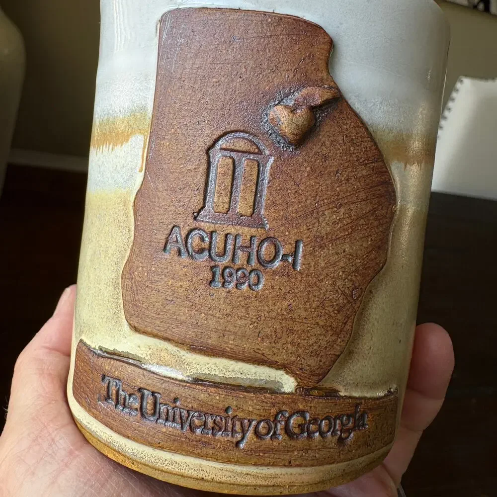 Vintage Chappelle Art Pottery UGA Coffee Mug Georgia Map Peach UCUHO-I 1990